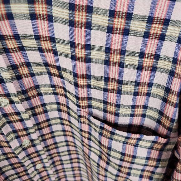 Troglodyte Homunculus Mens Long Sleeve Linen Plaid Button Down Shirt Size Medium - Picture 5 of 7